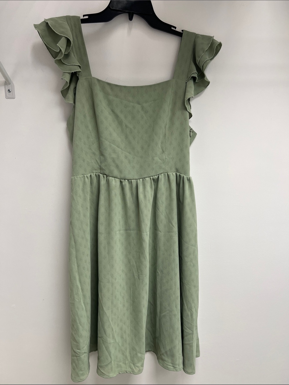 SHEIN Sage Green Ruffle-Sleeve Square Neck Mini Dress